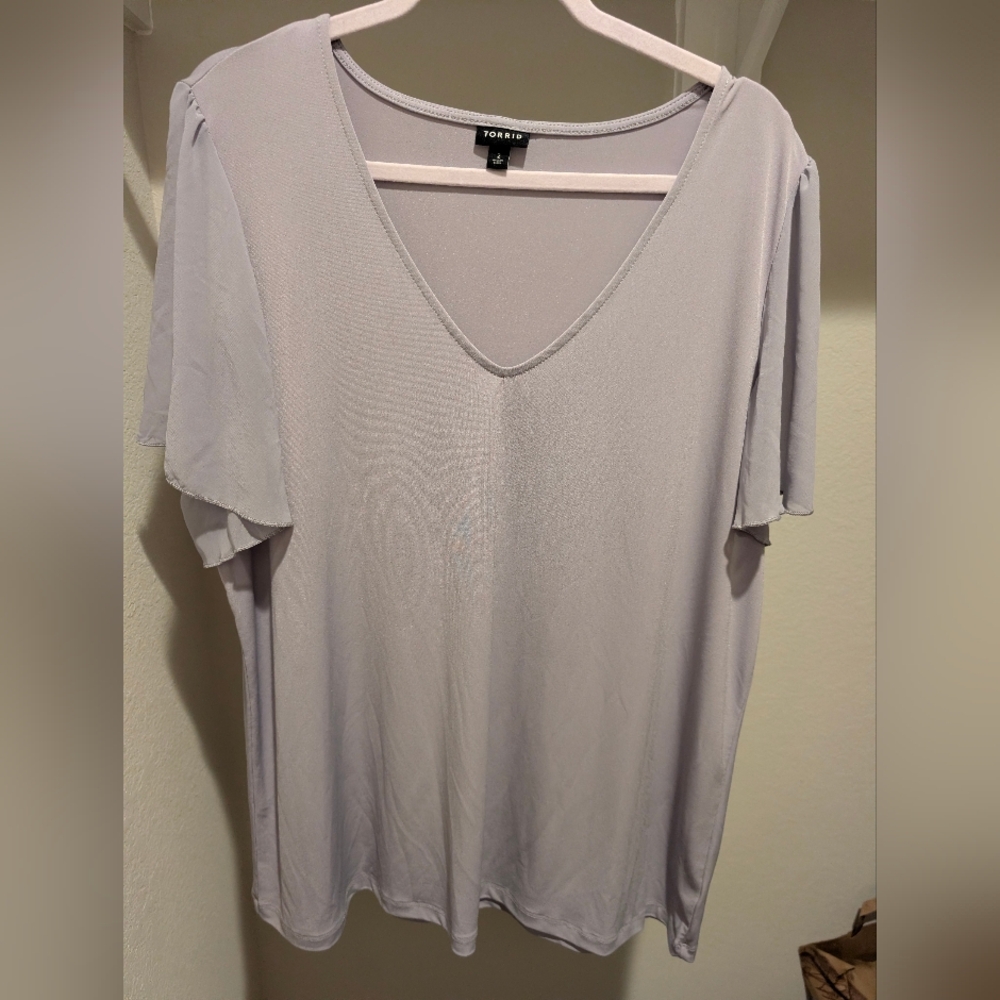 torrid Light Lavender V-Neck Flutter Sleeve Top